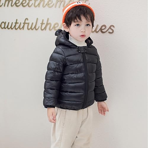 XHQY Baby Boys Girls Winter Fall Coats with Hoods Kids Toddler Light Puffer Padded Jacket Infants Down Outerwear for Outdoor Warmth, Travel, Snow Play Black 6-12 Months - Thumbnail 4