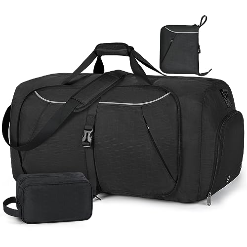 Borsone da Viaggio Grande 65L 80L 100L Borsa Viaggio Pieghevole Borsone Borsa Palestra Sportiva con Scomparto Scarpe Impermeabile Ultra-Leggero Duffel Travel Bag Borse Weekend per Donna e Uomo,Nero