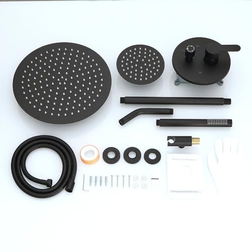 Kit de Ducha con Grifería, Sistema de Ducha en Negro Mate con Cabezal de Techo Redondo de 10 Pulgadas y Cabezal de Ducha de Pared de 6 Pulgadas miniatura 6