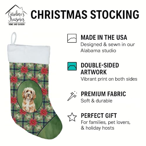 Caroline's Treasures Cavapoo Christmas Poinsettas Holiday Stocking Double-Sided Print, Polyester Suede,11x18, Made in USA by Caroline's Treasures - Used condition - Image 3