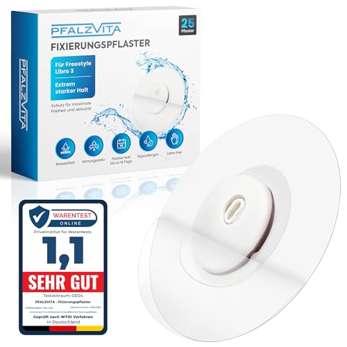PFALZVITA Freestyle Libre 3 Pflaster - 20er Premium Wasserfest Fixierpflastern für Freestyle Libre 3 Sensor - Hautfreundlich selbstklebend Extra Halt 14 Tage ohne Kleber in der Mitte (Transparenz)