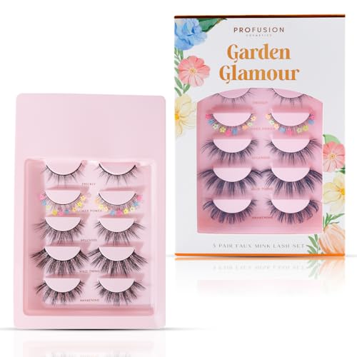 Profusion Cosmetics Petal Perfect Garden Glamour 5 Pair Faux Mink Lash Set, Featuring 5 Lash Styles, Wispy Eyelashes to Achieve Eye Catching Look