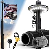 KBLOONG 25FT Heavy Duty Telescoping Flag Pole Kit with Deluxe Solar Light - 11 Gauge Black Aluminum In-Ground Flagpole, 3x5FT Nylon Embroidered Flag for Outside House -120MPH Wind Tested