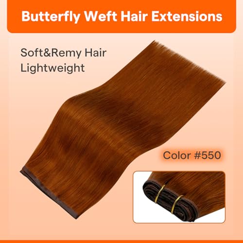 Image of Full Shine Butterfly Weft Hair Extensions 22 Inch Copper 100g Full Coverage | Seamless Blend, Thin Double Side Weft, Professional Women Seeking Natural Volume, Date Night Look, Micro Beads Installation
