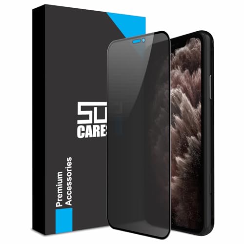 Image of SupCares Privacy Tempered Glass for iPhone 11 Pro Max and iPhone Xs Max (6.5 Inch) With Installation Kit | Military-Grade Gorilla Screen Protector | Edge to Edge Coverage | Black
