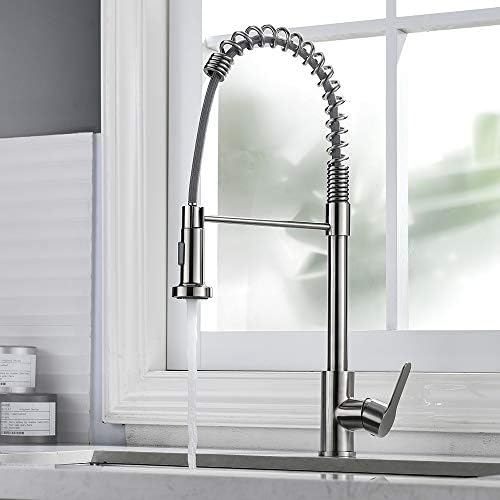 TEEKIA Kitchen Sink Faucet, Spring Kitchen Faucets with Pull Down Sprayer High Arc Single Handle Kitchen Sink Faucet SUS 304 Stainless Steel Multi-Layer Filtration of Sink Faucet (Brushed Nickel）