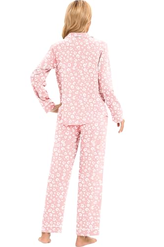 Image of LUBOT 100% Cotton Pajamas for Women Pajama Set 2 Piece PJ Sleepwear Set Soft Ladies Button Knit Long Sleeve Loungewear XS-XXL