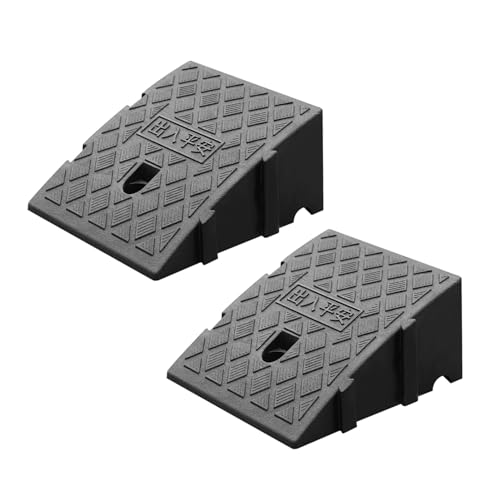 2 piezas de rampas portátiles para bordillo de entrada, rampas umbral interconectables para vehículos, motocicletas, sillas de ruedas y bicicletas, rampas ligeras de plástico (Color: Negro, Tamaño: Altura 11 cm / 4 pulgadas) miniatura 1