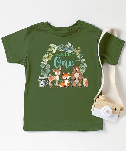 Wild One Wreath with Woodland Animals T-Shirts for Baby Girls and Boys3