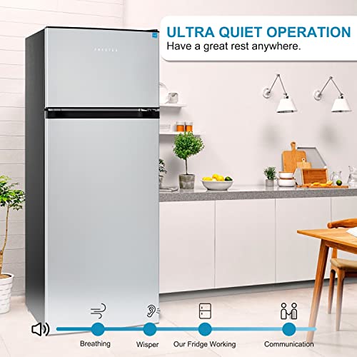 Frestec 7.4 CU' Refrigerator with Freezer, Apartment Size Refrigerator Top Freezer,2 Door Fridge with Adjustable Thermostat Control,Freestanding, Stainless Steel Look (FR 742 SL)