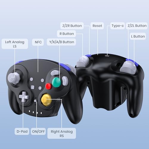 Image of SAFFUN 2 Pack Wireless GameCube Style Controller for Switch 1 & 2 / Lite /Switch Online, NGC Style Pro Controller Compatible with Windows PC, macOS - (Rechargeable) (Built-in Rumble) (NFC)- Black