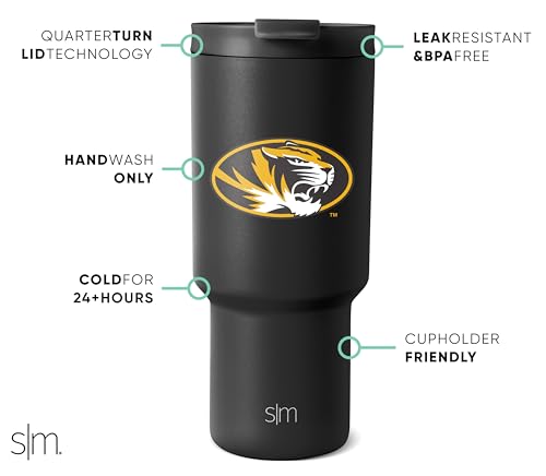 Image of Simple Modern Missouri Tigers Tumbler with Straw | 30oz | Collegiate | Trek Officially Licensed University of Missouri Insulated Water Bottle, Travel Mug | Football Gift for Him, Her | Mizzou