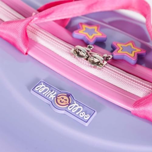 Milk & Moo Ride on Suitcase for Kids, Kids Luggage with Wheels, Tow Along Toddler Carry on Luggage with Folding Footrest, Adjustable Shoulder Strap, Clip on Bands, Jungle Friends, Pink, 2-6 Age3