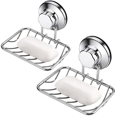 iPEGTOP Super Powerful Vacuum Suction Cup Shower Soap Dish - Updated Strong Rustproof Stainless Steel Soap Saver Sponge Holder for Bathroom & Kitchen Sink, 2 Pack Cover