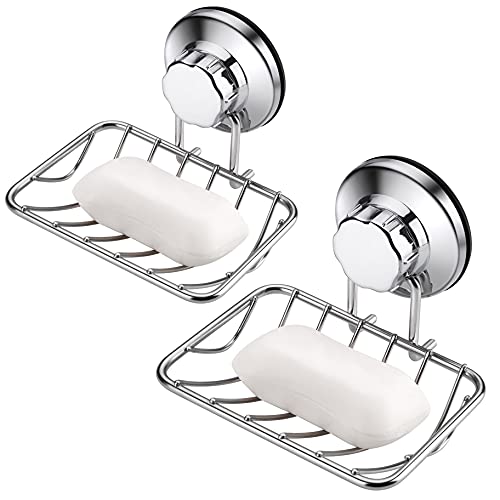 iPEGTOP Super Powerful Vacuum Suction Cup Shower Soap Dish - Updated Strong Rustproof Stainless Steel Soap Saver Sponge Holder for Bathroom & Kitchen Sink, 2 Pack