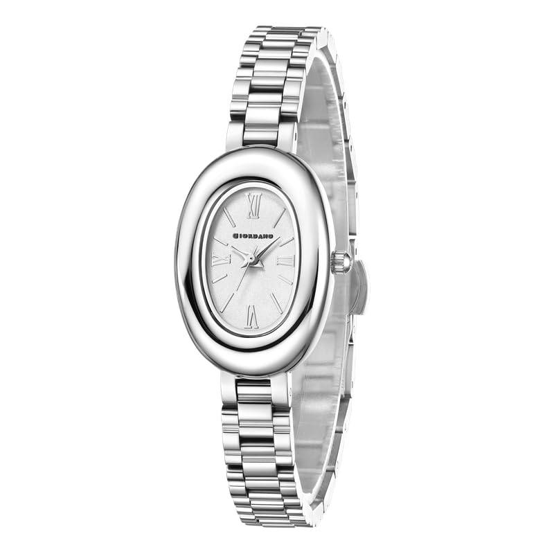 Image of Giordano Analog Quartz Watch for Women - Oval Shape Dial, Roman Numeral Hour Markers, Water Resistant and Stainless Steel Strap- GZ-60115