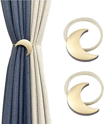 Magnetic Curtain Tiebacks Metal Moon Curtain Clips Rope Holdbacks Art Meniscus Gold Window Curtain Tie Backs for Home Office Decorative Drapes set of 2