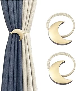 Magnetic Curtain Tiebacks Metal Moon Curtain Clips Rope Holdbacks Art Meniscus Gold Window Curtain Tie Backs for Home Office Decorative Drapes set of 2