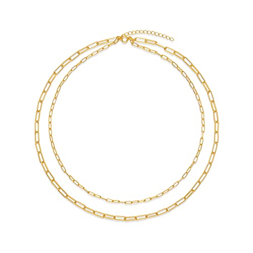 Amazon Essentials 14K Gold Plated 2 Row Chain Layer Necklace, Yellow Gold #TOP2