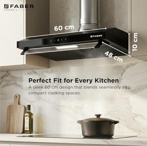 Image of Faber Ruby Ductless 60cm 1000m /hr Baffle Filter Chimney | LED Lighting | Touch Control | 8 Yr Motor, 2 Yr Comprehensive Warranty by Faber | HOOD RUBY TC BK IN 60