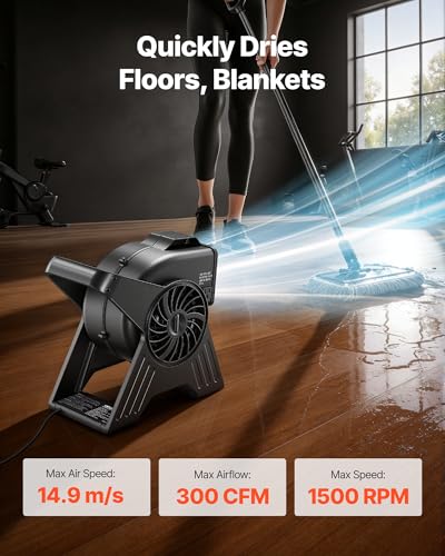 Image of VEVOR Blower Fan, 13 in Portable Utility Floor Fan, 300 CFM, 3 Speeds, Multi-Angle Airflow, Lightweight Portable High Velocity Air Mover, for Drying, Dehumidifying, Carpets, Air Circulation, Cooling