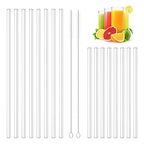 16 Pack Clear Glass Straws for Drinking,8 Short Glass Straws for Cocktails and 8 Long Glass Straws, 6 mm Diameter Thin Reusable Straws Cover