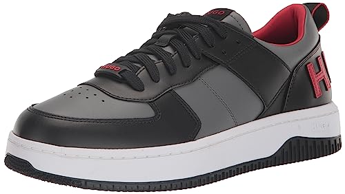 HUGO Men's Basketball Style Contrast Leather Sneakers