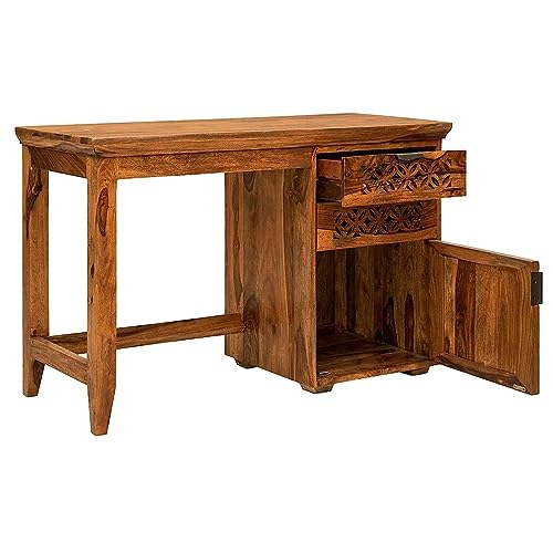 Image of SONA ART & CRAFTS Solid Sheesham Wooden Study Table with Chair | Study Table for Students with Drawer & Cabinet Storage | Office Table for Home Writing Office Desk Computer Table (Natural Finish)