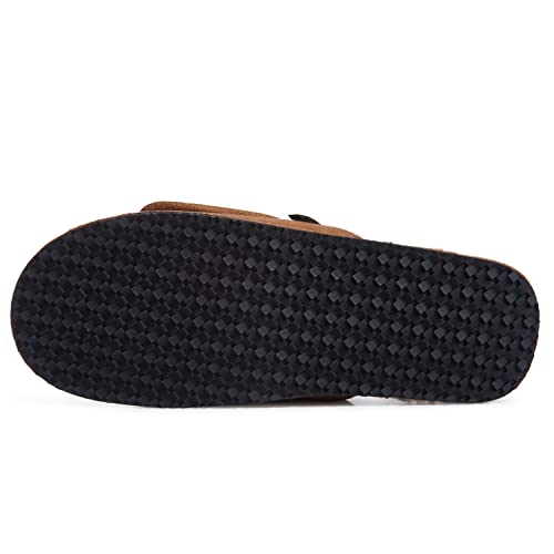 Image of Lucky Brand Mens Microsuede Memory Foam Open Toe Slippers, Cool Adjustable Strap Indoor Outdoor House Sliders for Men