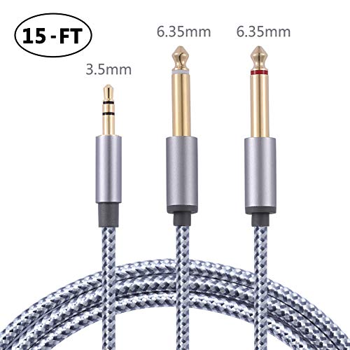 15FT 3.5mm 1/8" TRS to Double 6.35mm 1/4" TS Mono Y-Cable Splitter Cable,Stereo