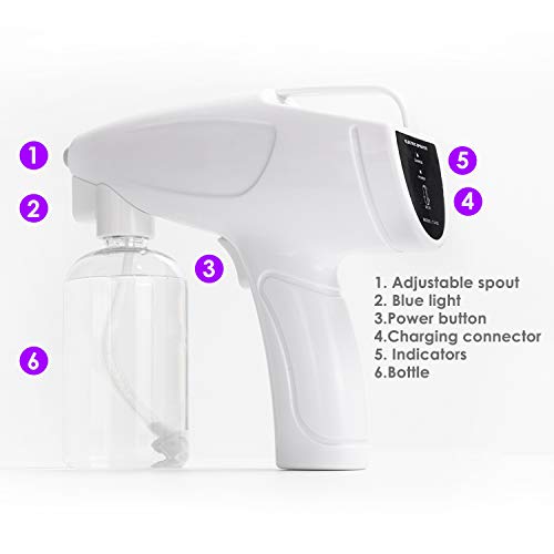 Taishan Disinfectant Steam Ulv Gun， Handheld Rechargeable Nano Atomizer With Blue Light，10 Oz Electric Sprayer Nozzle Adjustable Fogger For Home, Office, School Or Garden(300Ml) #TOP4