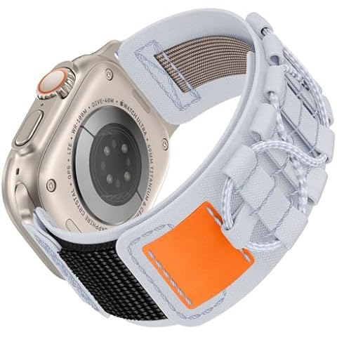 FULLIFE Compatible with Apple Watch Ultra 2 Bands 49mm for Men, Rugged Nylon Bands Sport Solo Loop Velcro Woven Strap for iWatch Series 10 46mm, 9/8/7 45mm, SE2/SE/6/5/4 44mm, 3/2/1 42mm, White Grey Cover