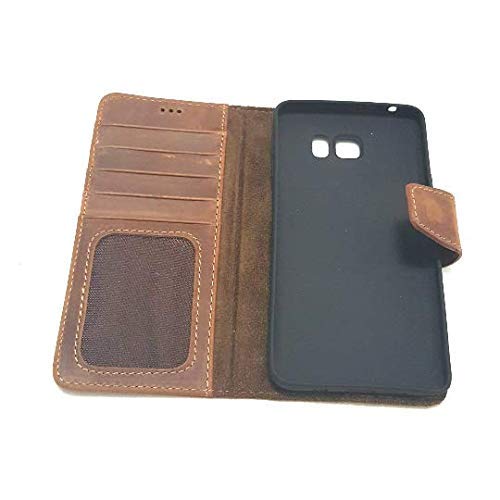 Compatible with Samsung Note 5 Genuine Leather Phonecase Folio Case Brown