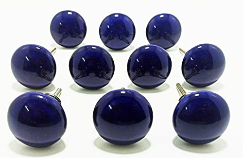 Zoya Ceramic Knobs 10 Bright Color Knobs Rare Hand Painted Ceramic Knobs Cabinet Drawer Pulls (Navy Blue)