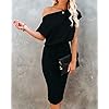 Ezbelle-Womens-Off-The-Shoulder-Short-Sleeve-Ribbed-Casual-Party-Bodycon-Midi-Dress Ezbelle Women's Sexy Off Shoulder Short Sleeve Ribbed Wrap Bodycon Pencil Party Casual Dress Black Large