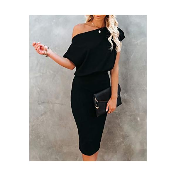 Ezbelle-Womens-Off-The-Shoulder-Short-Sleeve-Ribbed-Casual-Party-Bodycon-Midi-Dress Ezbelle Women's Sexy Off Shoulder Short Sleeve Ribbed Wrap Bodycon Pencil Party Casual Dress Black Large
