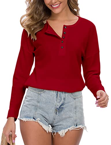 Image of MOLERANI Womens Long Sleeve Waffle Knit Henley Shirts Tunic Tops