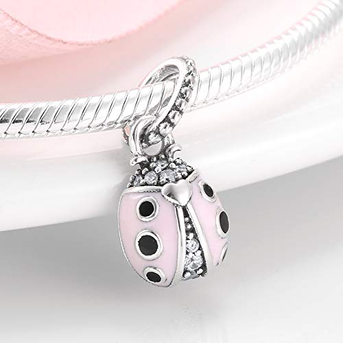 DFHTR Rose Coccinelle Pendentif Perles Bricolage Cadeau 925 Perles en Argent Sterling Mode Fabrication De Bijoux Fit Bracelets Originaux pour Les Femmes