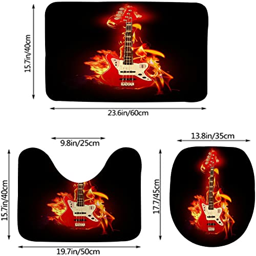 Badezimmerteppich-Set, 3-teilig, Flammende Gitarre, waschbare Badeteppiche, rutschfest, mit Rückenpolster, Konturteppich und Toilettendeckelbezug – Bild 3