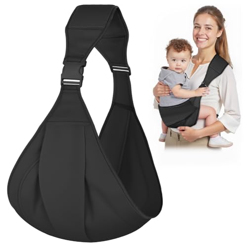 AOOWU Portabebés Portátil, Ergonómico Portátil para Bebés de 6 a 36Meses, Ajustable Portabebes Multifuncional, Plegable Correas para Hasta 15kg (Negro)