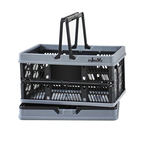 ZHJINGYU Cassetta Pieghevole, 20L Scatole Portaoggetti con Maniglie, 38 x 25 x 20 cm, Cassetta Plastica per Riporre Cucina, Camera da Letto, Ufficio(Nero) Crate