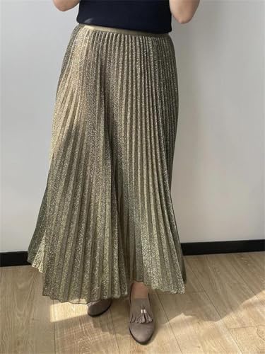 Women's Solid Pleated Midi Skirt Elastic Waist Loose Fit Casual Daily Skirt4