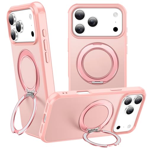 ZHOGTNEG 360°Magnetic Swivel Ring for iPhone 18 Pro Max/ 17 Pro Max Case Built-in Metal Stand and Ring Holder,Magsafe Compatible,Military Grade Protection,Shock Resistant-Pink