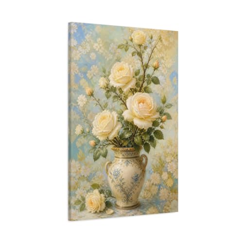 Toile imprimée fleurs bleues décoration murale salon vertical