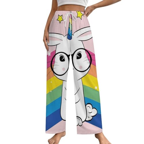 Pantalon pyjama femme licorne arc-en-ciel vêtement de nuit avec poches taille S