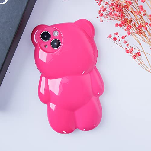 Ywyuhe Bear Phone Case Compatible With Iphone 14 Plus, Cute 3D Rose Red Bear Case, Soft Shockproof Kpop Bear Phone Cover For Women Girls #TOP3