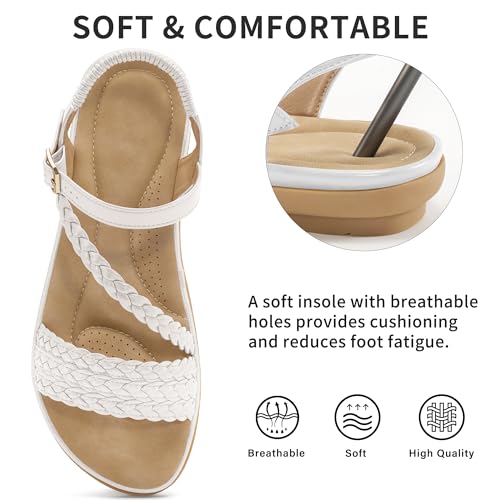 Image of Aomigoct Dressy Womens Sandals Summer: Comfortable Strappy Flats Sandals Women - Casual Walking Woman Shoes