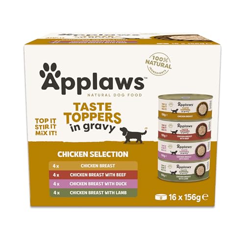 Applaws 100% Natural Wet Dog Food Chicken with Beef Lamb and Duck Selection in Gravy 156g Tin (16 x 156g Tins)