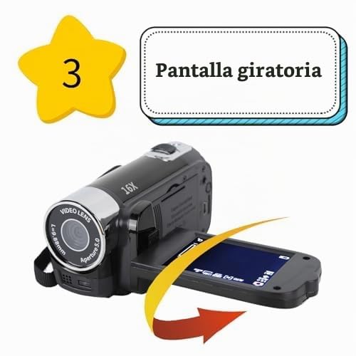 Videocámara con Cámara de Video, 16x 1080P 30FPS Vlogging Camera Recorder con Pantalla Giratoria TFT de 2,7 Pulgadas, Luz de Relleno, Altavoz Integrado, Compatible con 32 GB, para (Negro)