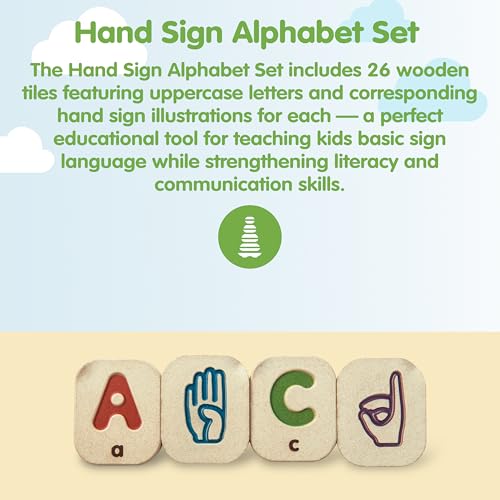 Image of PlanToys Wooden Hand Sign Alphabet Learning Set | Montessori Inspired ABC Toy for Letter Recognition, Sign Language & Sensory Play | Eco Friendly Educational Toy